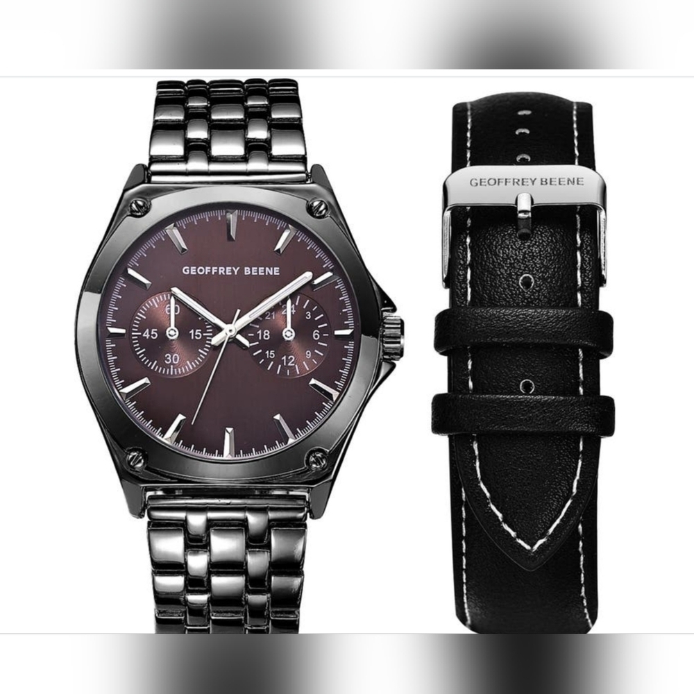 GEOFFREY BEENE EZ Change Bracelet Strap & Leather Strap Multifunction Watch 41mm